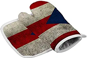 Retro Puerto Rican Flag Oven Mitts and Potholder Oven Gloves Non-Slip Heat Resistant Kitchen Gloves for Cooking, Barbecue, Baking, Grilling