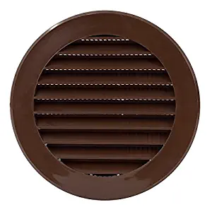 Round Soffit Vent - Air Vent Louver - Grille Cover - Built-in Fly Screen Mesh - HVAC Ventilation (5" // 125mm, Plastic - Brown)