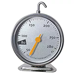 Oven Thermometer Stainless Steel Oven Thermomter Large Dial Oven Thermometer with Hook and Panel Base Oven Monitoring 50 to 280 Degrees C Temperature Range