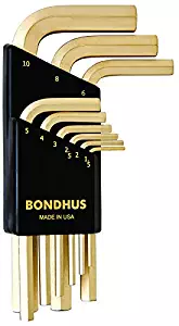 Bondhus 38299 Set of 9 Hex L-wrenches with GoldGuard Finish, Short Length, sizes 1.5-10mm