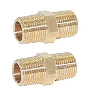 Joyway 2Pcs Brass Pipe Fitting Hex Nipple Equal 1/2" Male NPT For Air Fuel Water