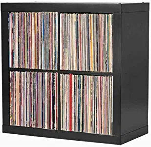 Vinyl Record Storage Shelf | LP Record Album Storage | Vinyl Record Storage Cube, Rack, Cabinet, Bookcase, Organizer for Vintage LP Records | 4 Cube Square Organizer by VRSS (Black)