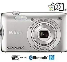 Nikon Coolpix A300 20.1MP 8x Optical Zoom NIKKOR WiFi Silver Digital Camera 26519B - (Renewed)