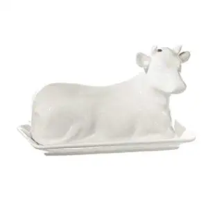 Butter Dish Cow Shaped White Ceramic / Porcelain by Chefcaptain