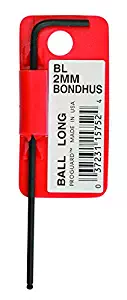 Bondhus 15752 2mm Ball End Tip Hex Key L-Wrench with ProGuard Finish, Tagged and Barcoded, Long Arm