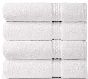 Cotton Craft Ultra Soft 4 Pack Oversized Extra Large Bath Towels 30x54 White Weighs 22 Ounces - 100% Pure Ringspun Cotton - Luxurious Rayon Trim - Ideal for Everyday use - Easy Care Machine wash