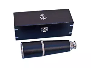 Hampton NauticalAdmiral's Chrome/Leather Spyglass 27" Telescope with Black Rosewood Box, Copper