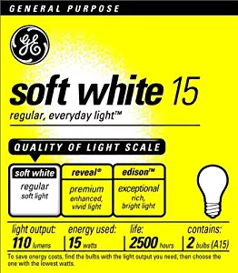 GE Lighting 97491 15 Watt Soft White Standard Incandescent Light Bulb 2 Pack