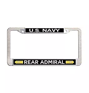 Hensonata U.S. Navy Rear Admiral Sparkle Glitter Colorful Rhinestone Stainless Steel License Plate Frames, Cool Waterproof Slim Design Metal Glitter Crystal Car Licenses Plate Covers