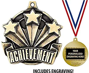 Achievement Medals, 2" Gold Academic Achievement Medal Award with Free Custom Engraving Prime