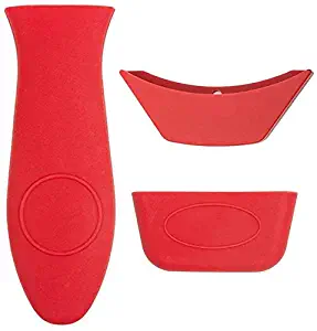 Silicone Hot Handle Holder, 3 Pack Pot Holders Cover Rubber Hot Resistant Non Slip Pot Holder Sleeves for Cast Iron Skillets Metal Frying Pans Aluminum Cookware Handles (Red)
