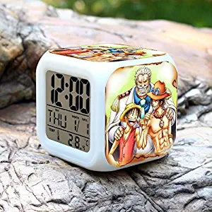 DMWSD Electronic Digital Alarm Clock Bedside Color Night Light Anime Game Characters ONE Piece Monkey D. Luffy Portgas D Ace Monkey D GARP Push Switch Multi-Function Display Exquisite