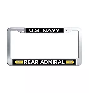 U.S. Navy Rear Admiral Auto License Plate Frame, 2 Holes Licenses Plates Frames, Stainless Steel Metal Car Licenses Plate Covers Holders US Screws