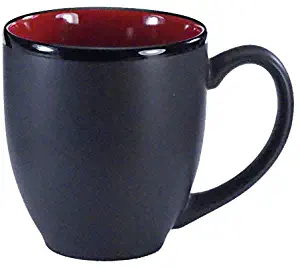 Bistro Ceramic Extra Large Coffee And Tea Mug Matte Black With Red Interior, 16 ounce (Pack of 2)