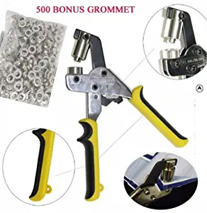DSM Handheld Hand Press Portable Grommet Machine Hole Punch Tool w/ 500 Silver Grommets Grommets Hand Eyelet Press Hole Punch Tool for Vinyl Banner Sign Piler (Die Set Cannot Be Changed!)