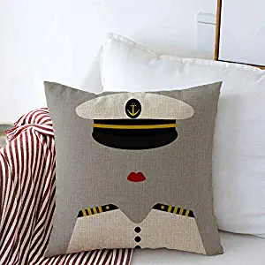 Throw Pillow Covers Navy Hat Funny Success Female Sailor Ocean Captain Yellow Uniform Admiral Girl Woman Anchor Black Linen Square Pillow Cases for Couch Car Bedroom Decorative 16x16 Inch