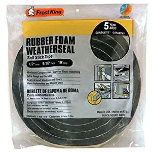 Frost King Available R930H Sponge Rubber Foam Tape 9/16-Inch, Black, 1/2" W,9/16" T