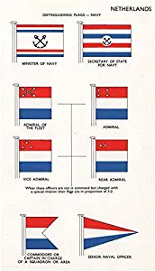 Netherlands Navy Flags. Minister/Secretary of State. Admiral Commodore - 1958 - Old Print - Antique Print - Vintage Print - Printed Prints of Netherlands