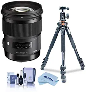 Sigma 50mm f/1.4 DG HSM Art Lens for Leica L-Mount Cameras, Black - Bundle with Vanguard Alta Pro 264AT Tripod and TBH-100 Head with Arca-Swiss Type QR Plate, Cleaning Kit, Microfiber Cloth