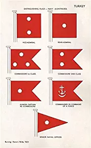 Turkey Navy Flags. Admiral. Commodore. Captain. Commander - 1958 - Old Print - Antique Print - Vintage Print - Printed Prints of Turkey