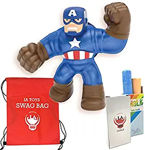 Heroes of Goo JIT Zu Captain America Action Figure (Bonus: Swag Bag with IA Sidewalk Chalk and Extra Toys) for Boys Girls and Family Fun!