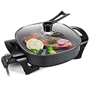 Electric Skillet Non Stick Electric Frying Pan, Christmas Gift， 12 Inch Electric Griddle with Glass Lid ，1360 watts Electric Hot Pot,16" x 12"x2.8", Black