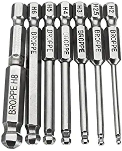 Toolcool Broppe 7pcs Metric 2MM 2.5MM 3MM 4MM 5MM 6MM 8MM Magnetic Ball End Hex Screwdriver Bits Set 1/4 Inch Hex Shank 65MM Length