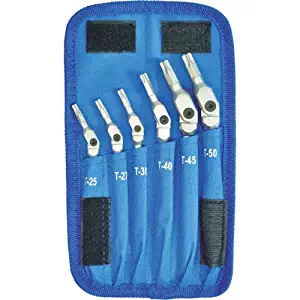 Bondhus 08-0421 00015 HEX-PRO Pivot Head Torx Wrench Set, Includes Sizes: T25, T27, T30, T40, T45 & T50 (6 Piece), Chrome