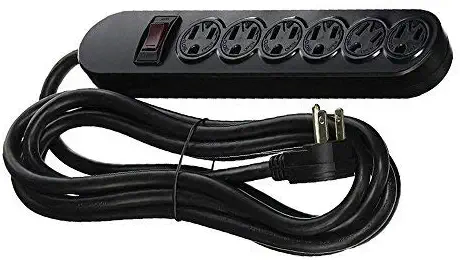 Uninex PS0812BK Flat Plug 6 AC Outlet Heavy Duty Power Strip with Twist Lock, 14/3 AWG, ABS, UL Listed, Black, 12-Foot