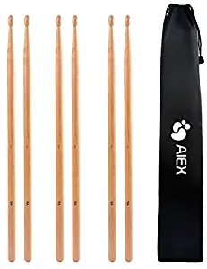 5A Drumsticks, AIEX 3 Pair Drum Sticks Classic Maple Wood Drumsticks Wood Tip Drumstick for Students and Adults (with Waterproof Bag)