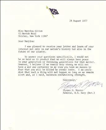 Admiral Thomas H. Moorer - Typed Letter Signed 08/24/1977