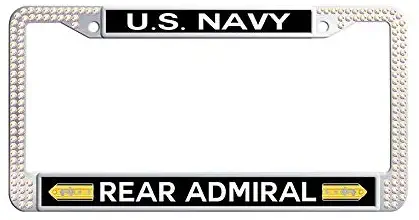 Nuoyizo US Navy Rear Admiral Shining Crystal Waterproof License Plate Frame Vintage Glitter Colorful Rhinestones Metal Car Tag Frame (1 pic, 12.25"x6.25")