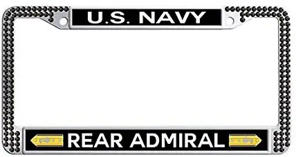 US Navy Rear Admiral License Plate Frame,Black Rhinestones License Plate Covers