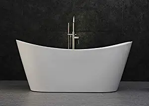 WOODBRIDGE B-0015 Acrylic Freestanding Bathtub Contemporary Soaking Tub with Brushed Nickel Overflow and Drain, White, 67" B-0010