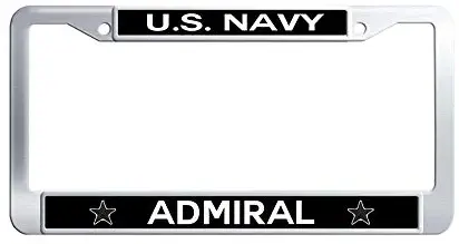 JiuzFrames US Navy Admiral 1 Star Car tag Frame, Vanity Stainless Steel Metal Waterproof Car Tag Holder with Bolts Washer Caps(6' x 12' in)