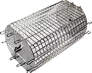 OneGrill Performer Series Universal Fit Grill Rotisserie Spit Rod Basket; Stainless Steel Tumble & Flat Basket in One.(Fits 5/16" Square Spits)