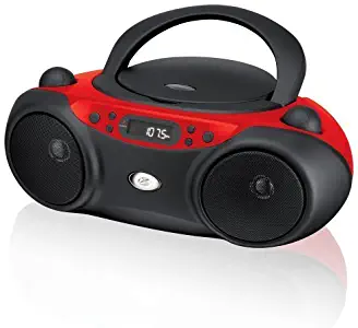 GPX, Inc.Portable Top-Loading CD Boombox with AM/FM Radio and 3.5mm Line In for MP3 Device - Red/Black