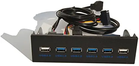 E-sds USB 3.0 4-Ports + USB 2.0 2-Ports 5.25 inch Metal Front Panel USB Hub[ 20 Pin Connector & 2ft Adapter Cable]