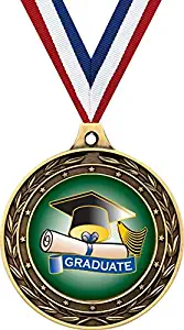 Graduation Gold Duo Medal, 3" Graduated Prizes, Kids Graduate Trophy Medal Awards