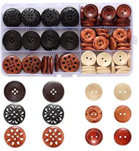 Assorted Round Wood Wooden Buttons Black Brown Beige 4 Hole Mixed Sewing Art DIY Craft Supplies Kits with Box 118pcs