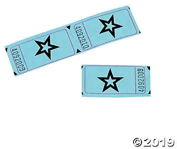 Blue Single Roll Raffle Tickets W/Star, 2000 Tickets