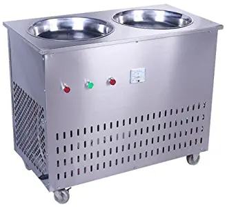 JIAWANSHUN Double Pan Fried Ice Cream Stir Yogurt Fry Ice Roll Making Machine 110V/60HZ 1500W Diameter 37cm