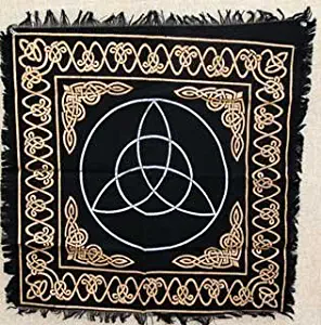 New Age Imports, Inc. New Age Imports, Altar Tarot Cloth: Triquetra-24 x 24" (Gold/Silver Triquetra/Charm Design) by, 24"x24", Black