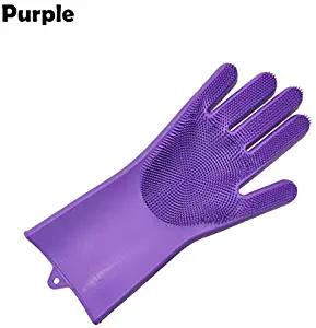 ZKYCXST 2 in 1 Silicon Dish Scrubber Glove 100% Food Grade Cleaning Dishwashing Piece rubber gloves scrub Spain Purple left hand gl (Color : AO-1)