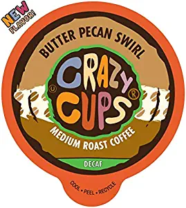 Crazy Cups Flavored Single-Serve Coffee for Keurig K-Cups Machines, Decaf Butter Pecan Swirl, 80 Pods per Box