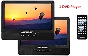 Koramzi Portable 9" Dual Screen (1) DVD Player with Rechargeable Battery/ AC Adapter/ AV in/ USB &SD Card Reader/ Remote Control/ Car Adapter/ IR Transmitter Ready/ USB / Headrest Mounting Kit