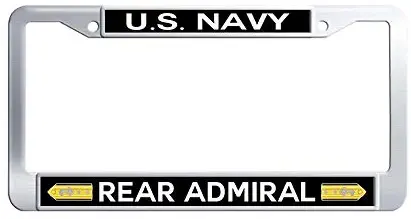 U.S. Navy Rear Admiral Stainless Steel License Frame Vanity Waterproof Metal Auto License Tag Holder (1 pic, 6' x 12' in)