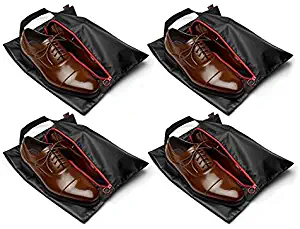 Tuff Guy Travel Shoe Bags 16"x12", Made of Strong Water Proof Ballistic Nylon (Black) (4-Pack) Nylon Shoe Tote Bags with Heavy Duty Zipper. Men and Women.
