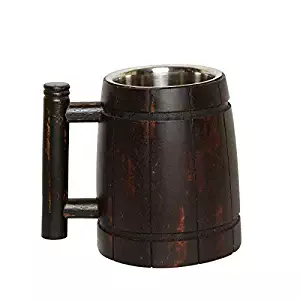  GoCraft Handmade Wooden Beer Mug with 18oz Stainless Steel Cup | Vintage Bar accessories - Barrel Brown Retro Design