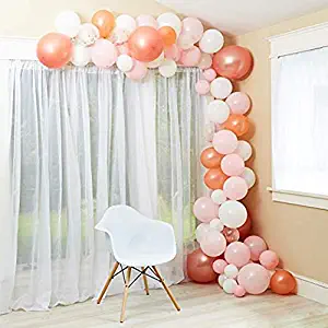 100 Pc Balloon Garland Arch Kit - Rose Gold/White/Pink Color Balloons - Baby Shower/Birthday Party/Graduation/Wedding - Home Backdrop Decor Set - Flower Balloon Clips/Tape/